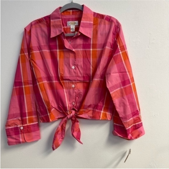 Talbots vintage plaid tie front blousee L - Picture 1 of 5